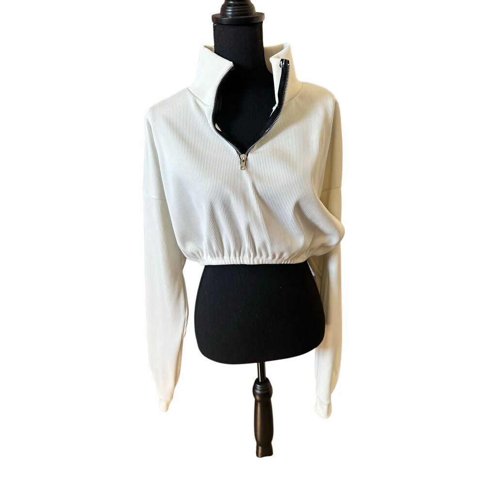 Pretty Little Thing Cream Ribbed Crop Zip Pullover | Sz 6